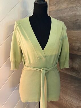 Banana Republic Sage Green Knit Wrap Top with Tie